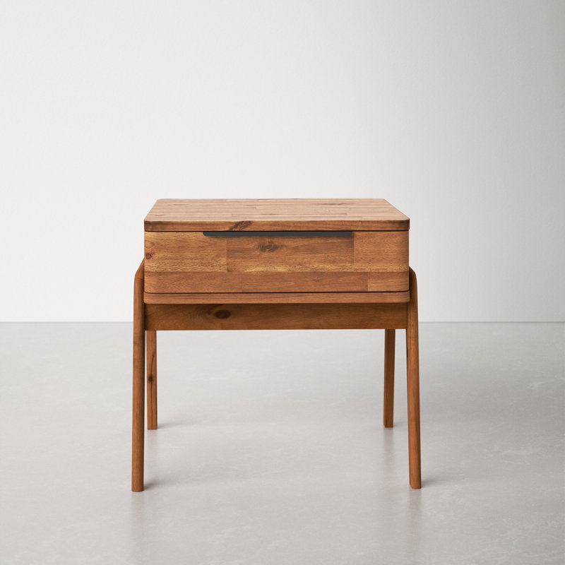 Langton Warm Brown Acacia Wood and Metal End Table with Storage