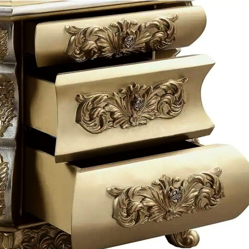 Table de chevet dorée à 3 tiroirs pour la chambre à coucher, feutrée pour ajouter une touche de résine de luxe dorée