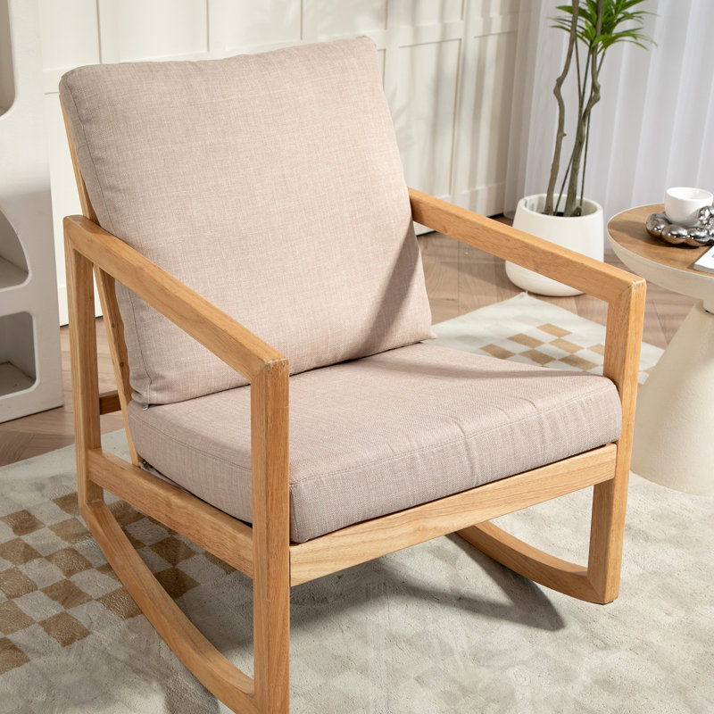 Fauteuil oscillant rembourré, structure en bois d'hévéa