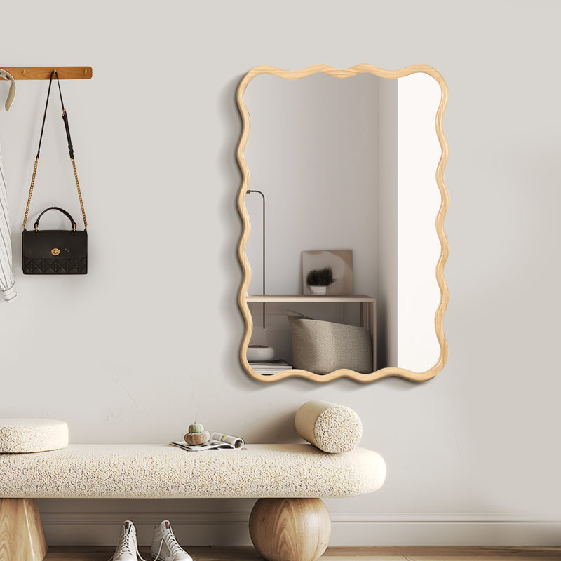 Miroir uni ondulé, 40 po x 28 po, Bois naturel, Rectangle