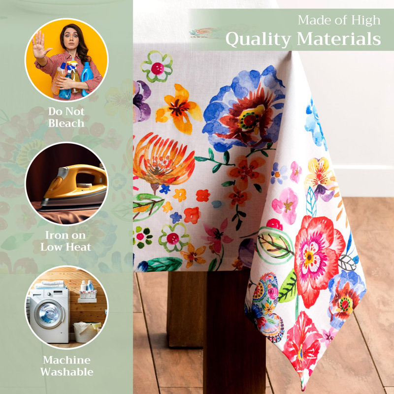 Maison d'Hermine Happy Florals - High Summer 100% Cotton Tablecloth - 70" x 90", 90" L x 70" W