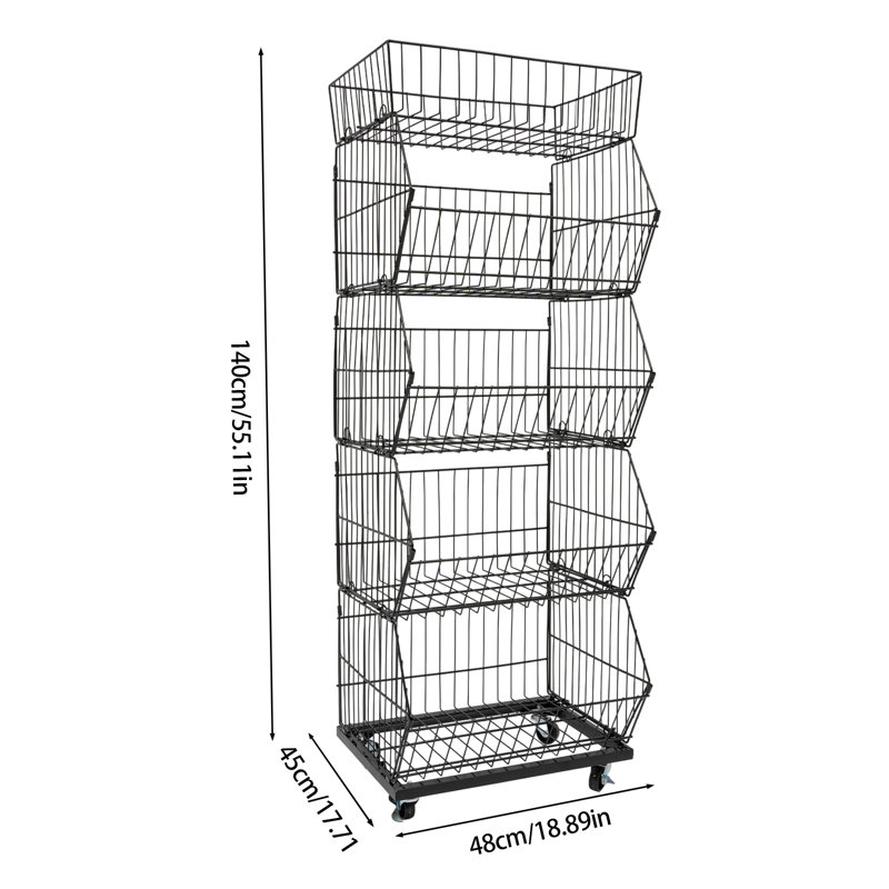 Picrin 18.89'' W Iron Shelving Unit with Wheels, Black