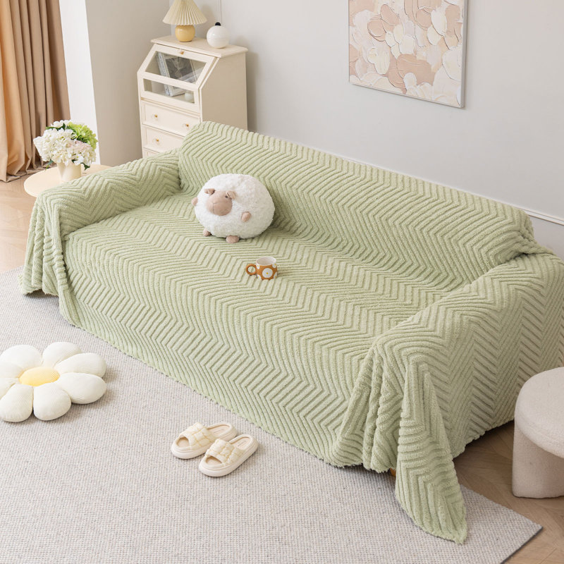 Housse pour canapé en molleton de coton de couleur unie minimaliste, Coton vert, H 71 po x l 134 po x P 0,2 po