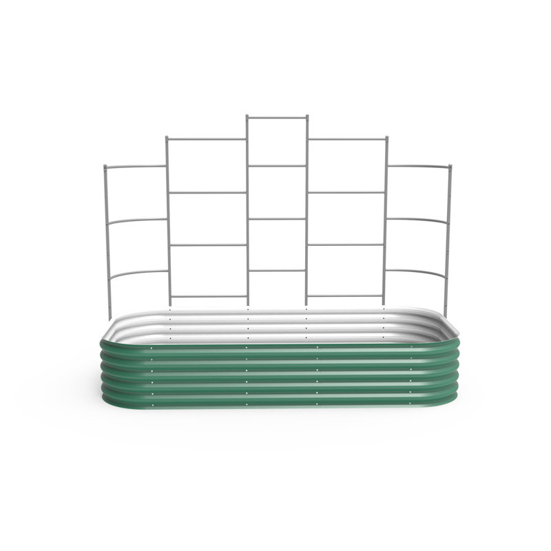 17" Tall 10 In 1 Modular Metal Outdoor Raised Garden Bed With Trellis, 74" H x 96" W x 48" D, British Green