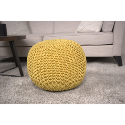 Repose-pieds tricoté en coton jaune et plancher, capacité de poids de 200 lb, élément décoratif, nettoyage des taches, perles à l'intérieur, pouf de style 20 po x 13 po, relaxation, limite, objet, nettoyage seulement, rembourré de perles,