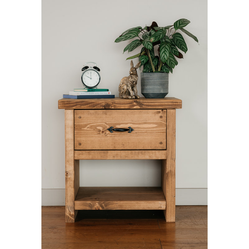 Dakota 60cm W Solid Wood Bedside Table, Rugger Brown