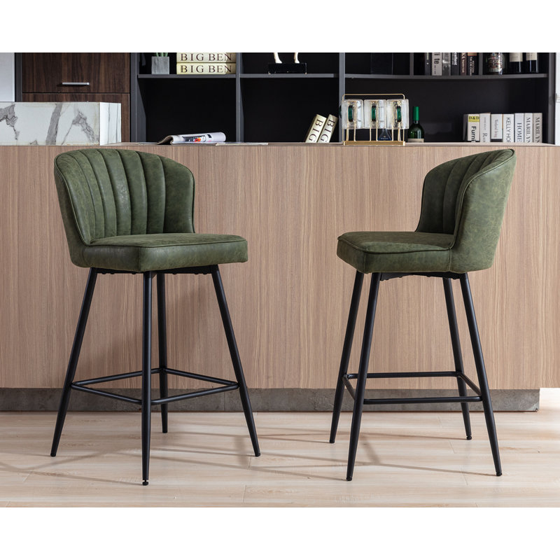 Tabouret de bar rembourré avec repose-pieds, Vert