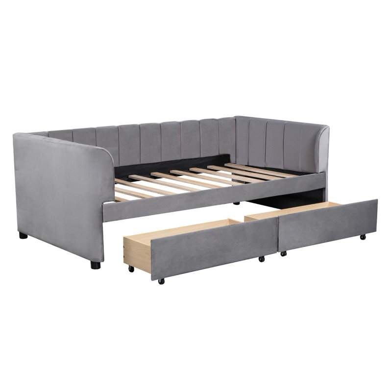 Lit de jour gris simple avec une nuit de repos et 2 tiroirs avec des tiroirs ergonomiques au design gracieux, Grey