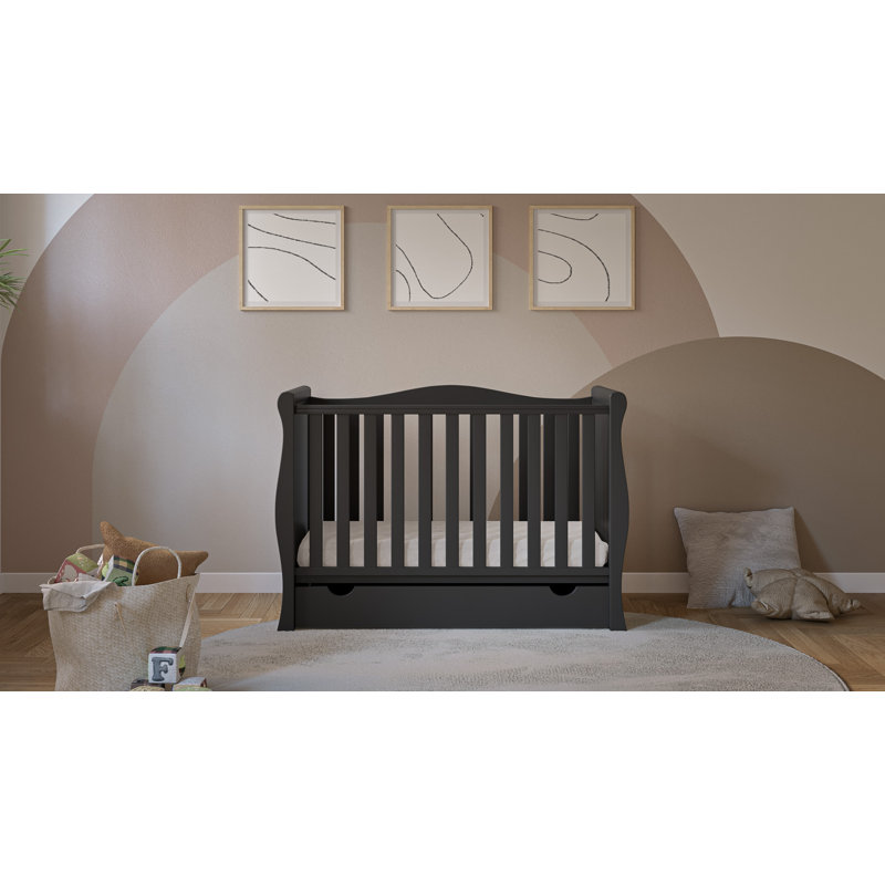 Willow Mini Cot Bed with Mattress 120x60x10cm, Black