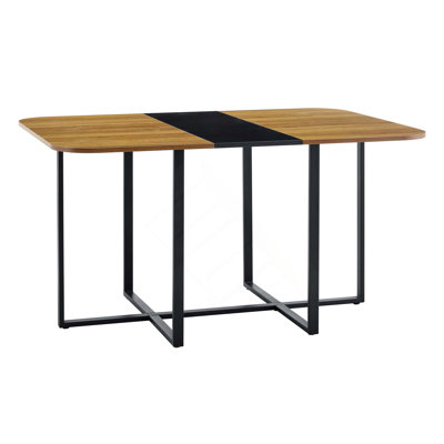 Table de salle à manger noire et naturelle en bois aggloméré bicolore - un choix idéal pour les styles minimalistes et industriels modernes, avec des dimensions de 60,2 x 39,3 x 31 pouces.