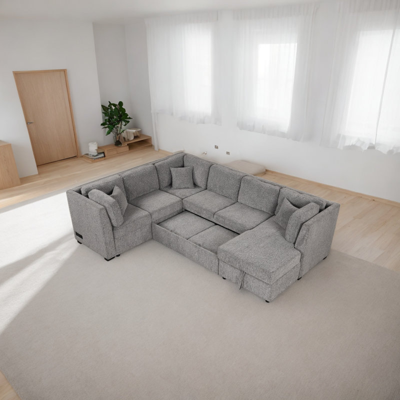 Canapé modulaire 6 pièces Makelah, Gris chenille