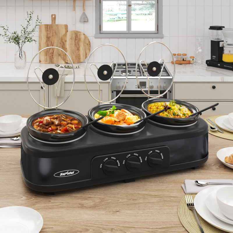 Sunvivi 3x1.5 Qt. Slow Cooker, Black