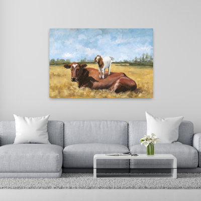Up On Top Abstract Whimsical Contemporary Cow Landscape Nature Art