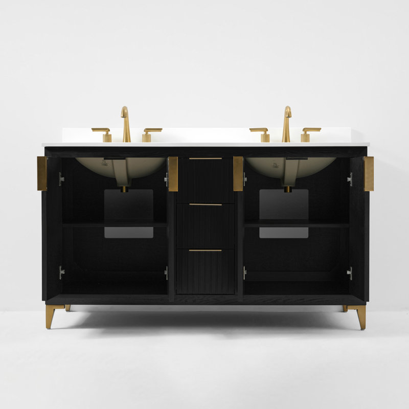 Turlington Freestanding Standard Bathroom Vanity with Top, Black Oak, 60"