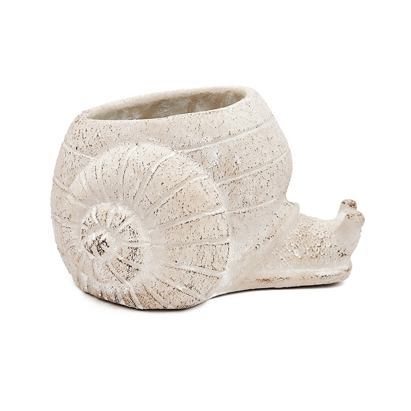 Pot à fleurs décoratif en escargot texturé beige sable et ciment, 8,3 po x 7 po x 4,7 po