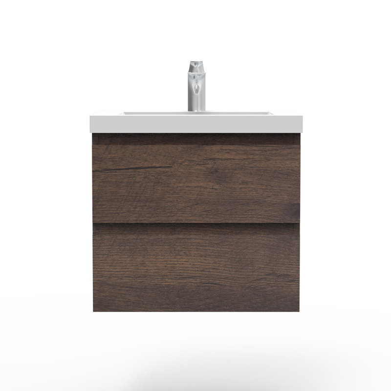 Meuble-lavabo flottant simple 24 po avec lavabo à surface solide 24 po, Walnut