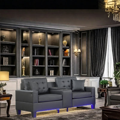 Modern Sofa With Led Lights, Usb Charging Ports, Storage Console & Cupholders - Plush Tufted Cushions, 2 Throw Pillows, Ideal For Living Room Comfort