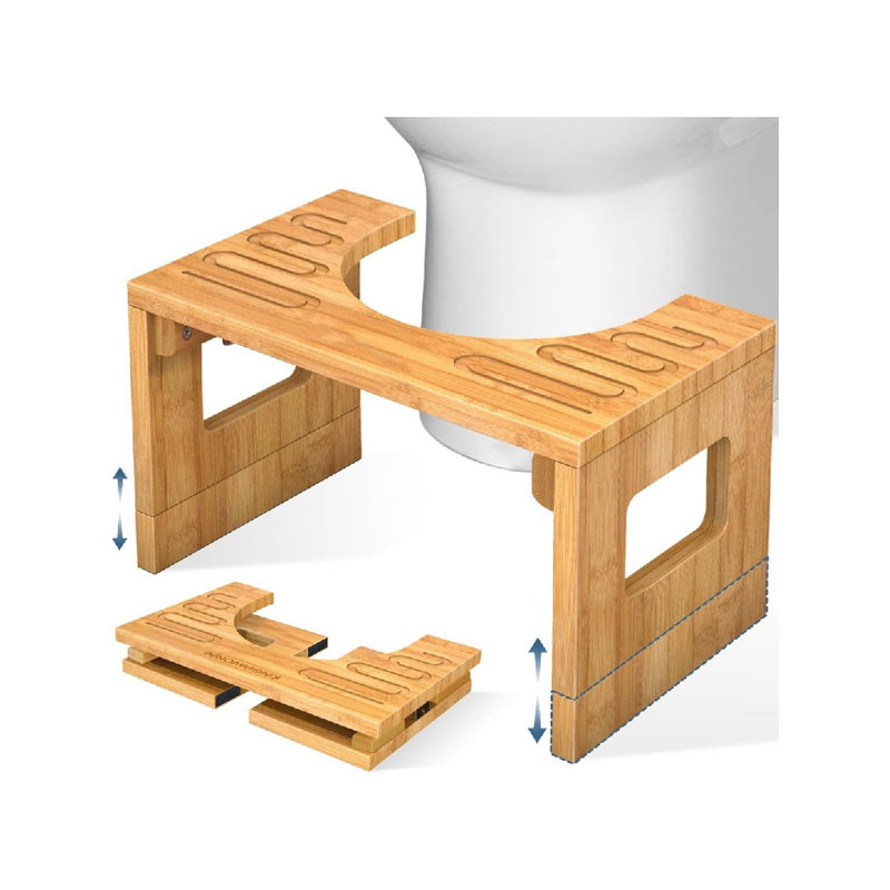 Bamboo Toilet Stool Squat, 7In & 9In Adjustable Heights, Brown