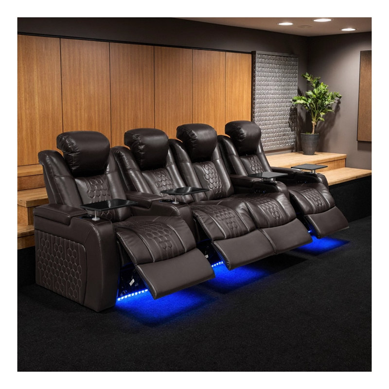 4-Piece Power Recliner Sofa Set in Coffee Top-Grain Nappa Leather with Adjustable Headrests