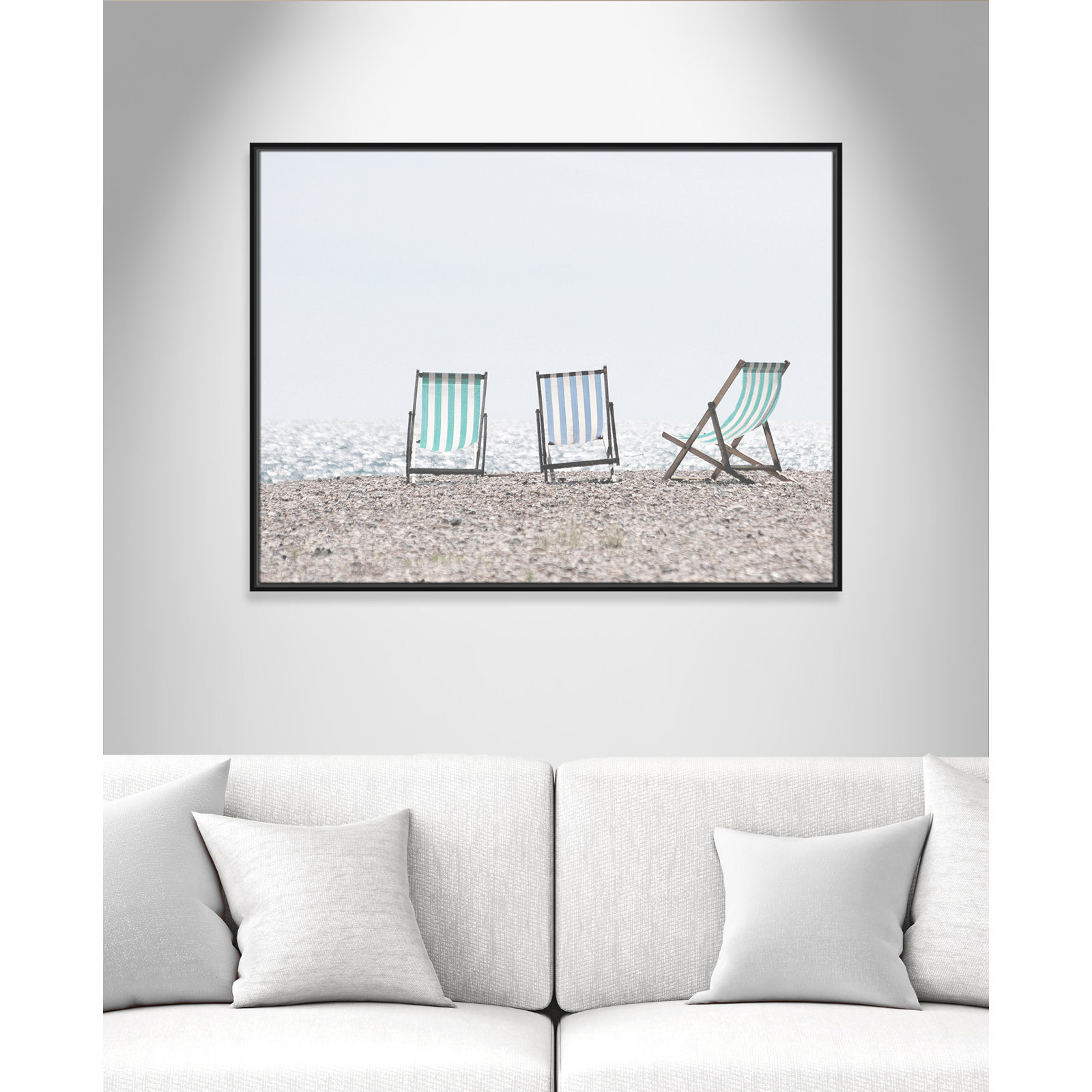Adriatica "Beach Chairs" Print, 31.5" H x 41.5" W x 2" D, Black Framed Canvas