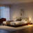 King Size Linen Bed With Floating Nightstands Bedroom Set