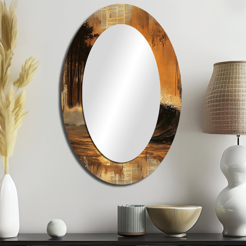 Vintage Yellow Surfing Landscape - Modern Oval Wall Mirror, 36" x 24"
