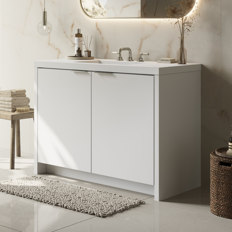 Mesa 24" W Freestanding Single Bathroom Vanity , White Nanomatte/Polished Nickel, Single-Hole, White Matte