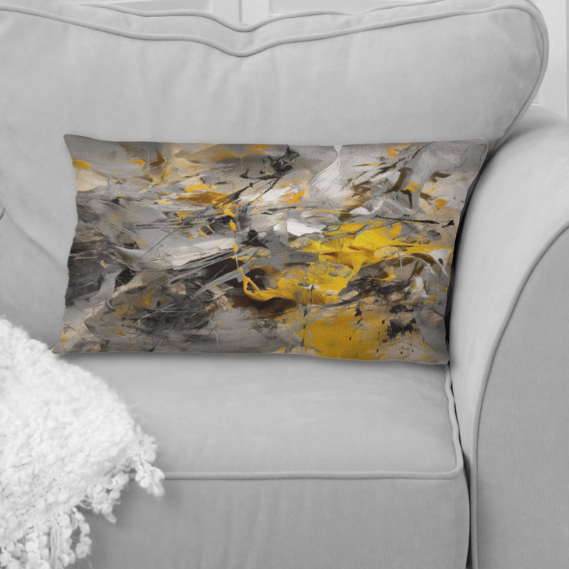 Jaune moutarde et gris vif III - coussin imprimé, Rectangulaire, 12" x 20"