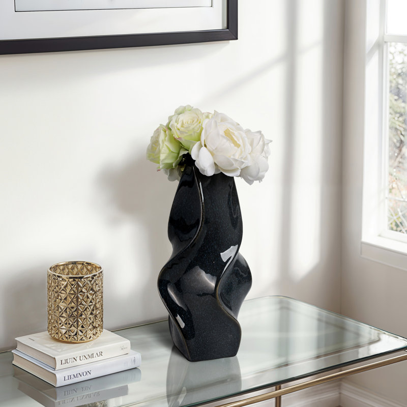 Sweta Blue Ceramic Vase, 16" H x 7" W x 7" D