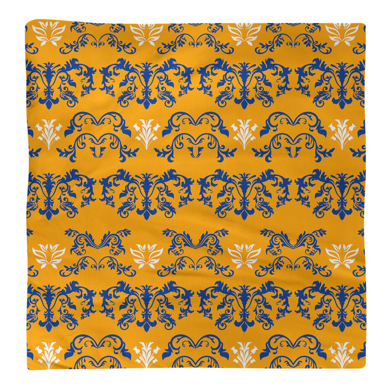 Damask Square Napkin, Blue/Gold/White, Polyester, 22" W x 22" L