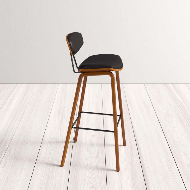Bilgin Payton Vegan Leather Bar & Counter Stool, Counter Stool (26" Seat Height), Gray Faux Leather, Walnut