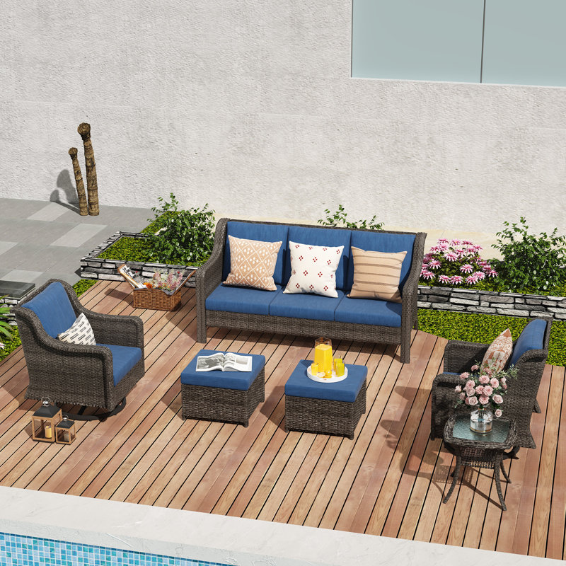 Kozloski 6 Piece Patio Set Rattan Outdoor Furniture Set with Cushions