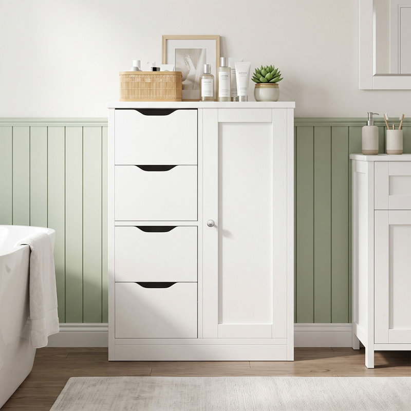 Meuble de salle de bain autoportant, meuble de rangement au sol, Blanc