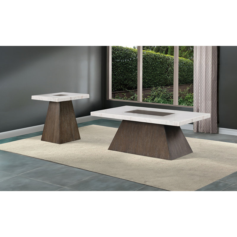 Table basse carrée de style contemporain avec base en bois effilée en noyer foncé et finition blanche