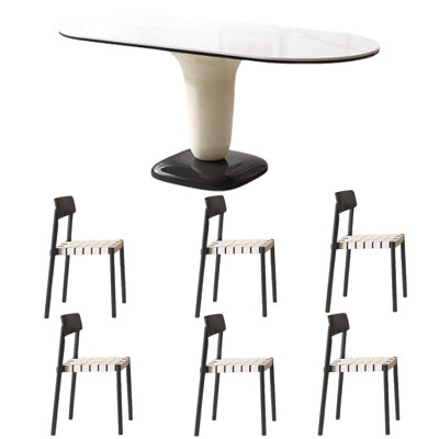 Creamy Hues rock plate Dining Table 6 - Person Pedestal Base Dining Set