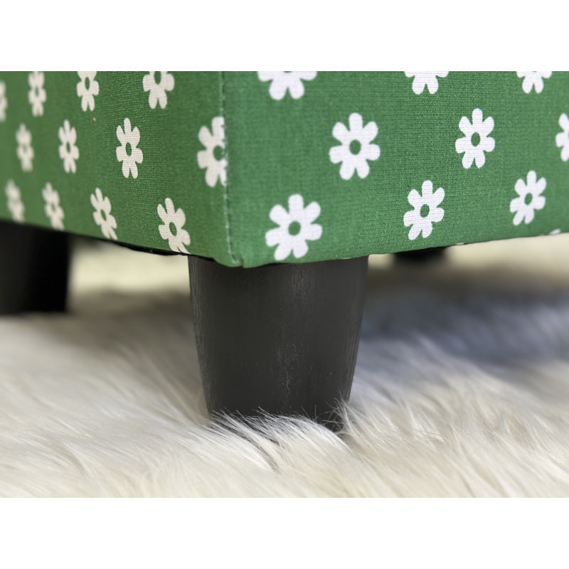 Jhonael 24" Wide Rectangle Polka Dots Standard Ottoman, Green Polka Dots Ployester