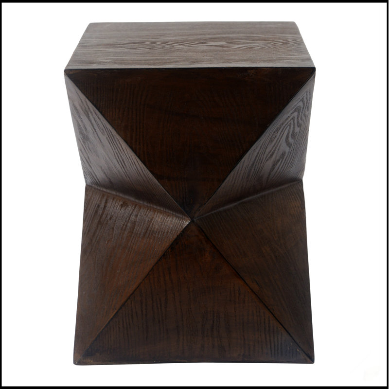 Table d'appoint d'extérieur en béton naturel 14,25 pouces à finition grain de bois Prismatic Symmetry avec conception résistante aux intempéries pour patio et jardin