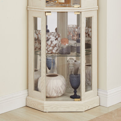 Corner Glass Cabinet Lighted Curio Cabinet Corner Display Case For Living Room, Curio Cabinet, Antique Collection, Wine,Bar Glass Storage Light Includ
