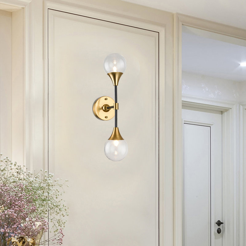 2-Light Black And Gold Metal With Clear Glass Shades