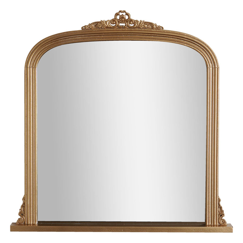 Antique Brass Ornate Filigree Baroque Vintage Arch Mantel Decorative Wall Mirror, Brass