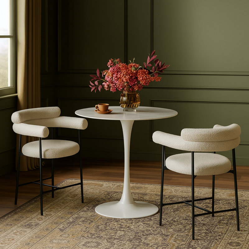 Round Marble Counter height Bar Table, White
