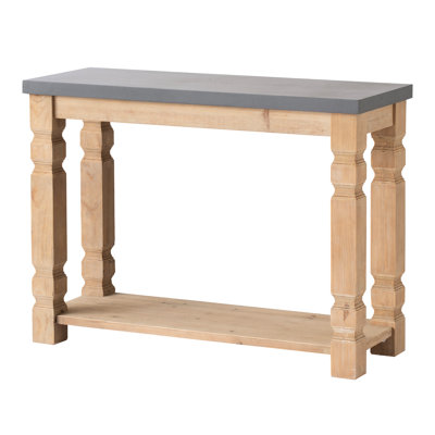 Console de salon en béton et en bois, 42 x 15,7 x 31 pouces, style rustique moderne, plateau et structure en bois.