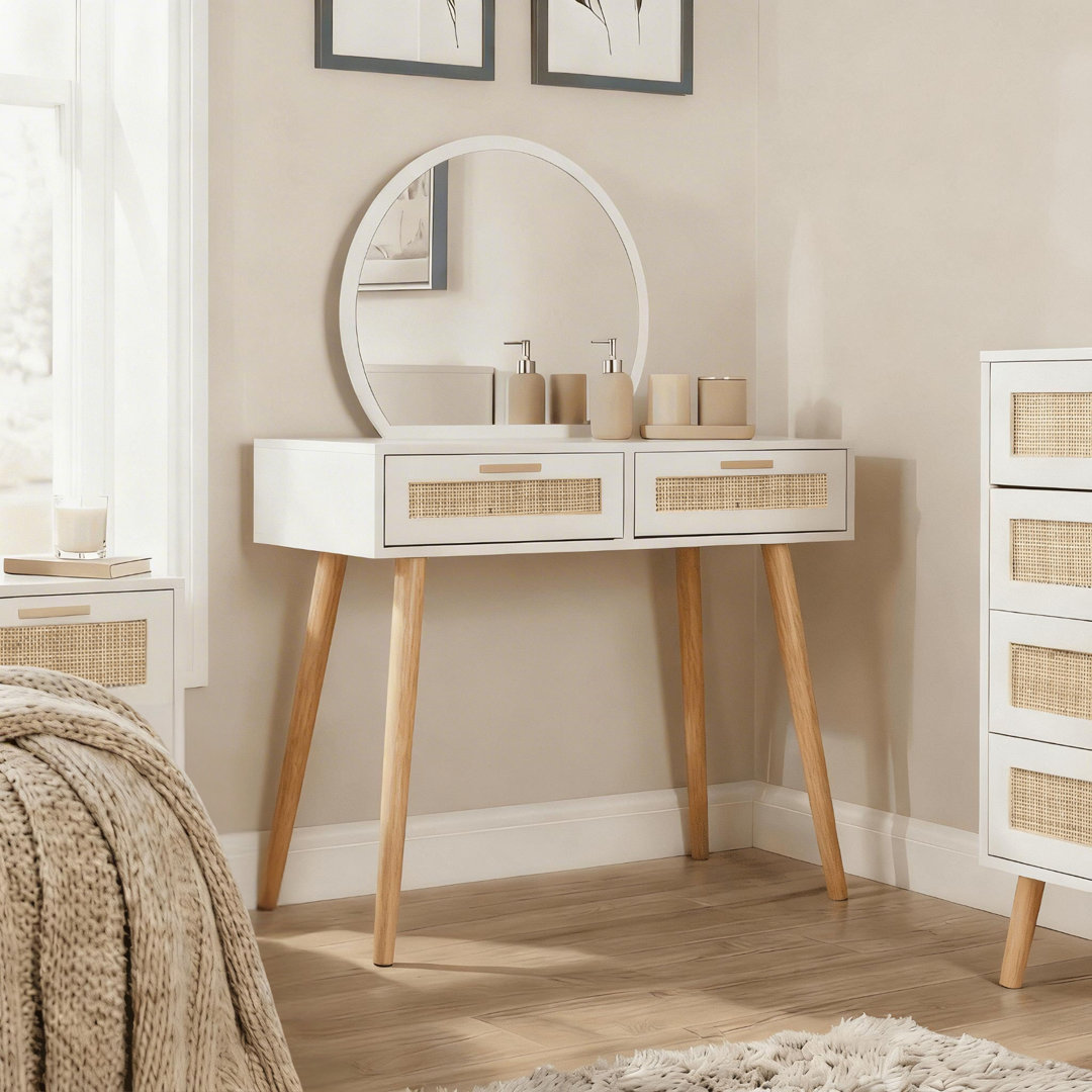Anelise Rattan Dressing Table with Mirror