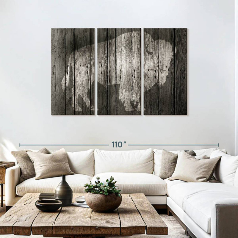 Brampt Bison On Wood, 48" H x 74" W