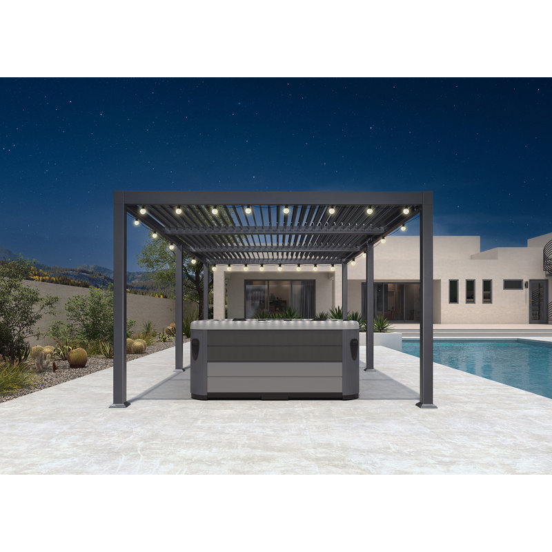 Pergola de patio en aluminium avec guirlandes lumineuses de 48 pi, H 92,58 po x l 245,28 po x P 137,36 po