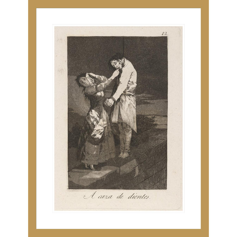Un cata de dientes. (Out chasse pour les dents.) Par Francisco de Goya - Estampe numérique encadrée, H 29,5 po x l 22,49 po