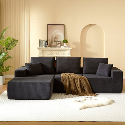 Canapé modulaire modulaire avec méridienne, canapé en forme de L moderne avec assise profonde, canapé modulaire pour salon, chambre à coucher, bureau, sans assemblage requis, noir