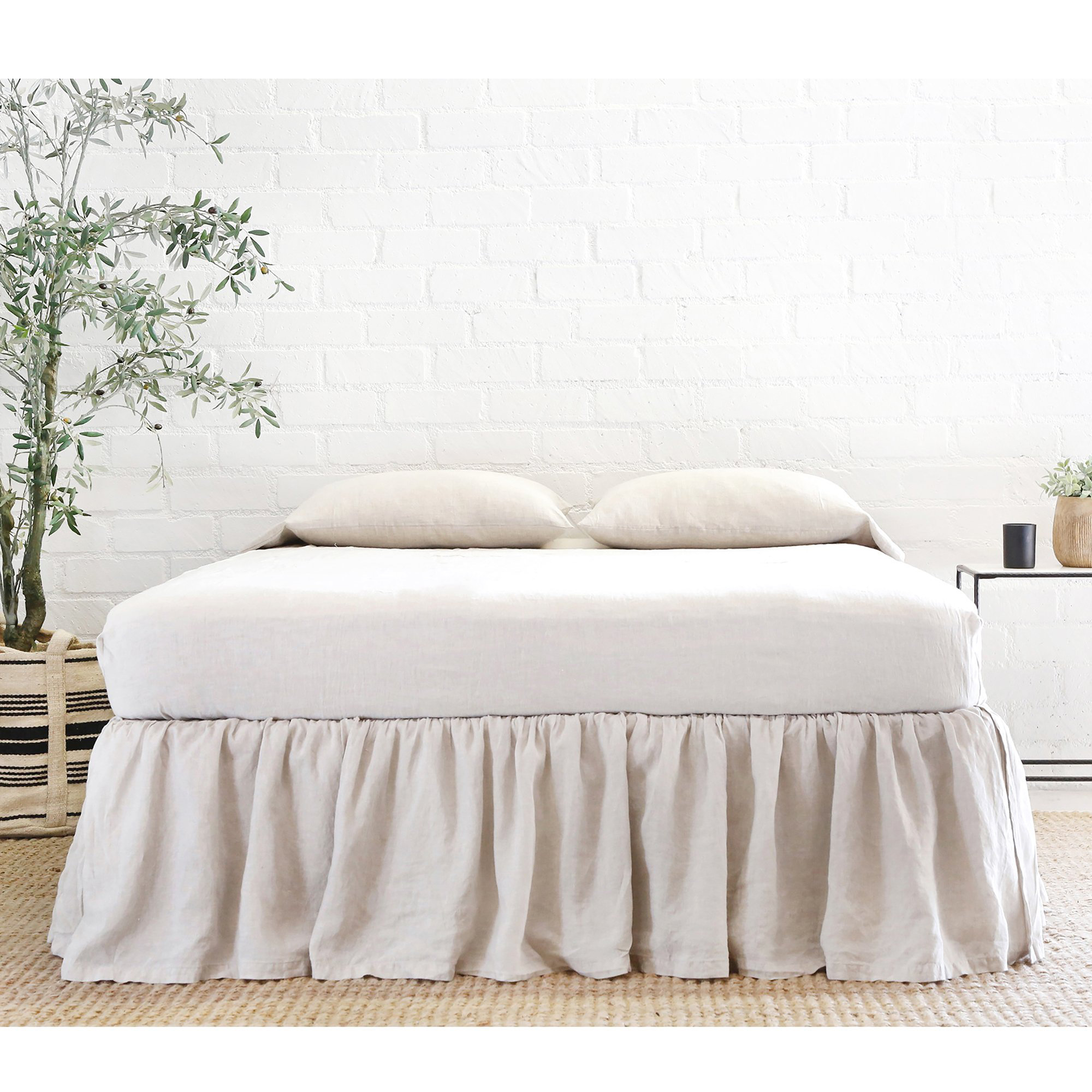 Gathered Linen Ruffled 18" Drop Bed Skirt, King, Flax