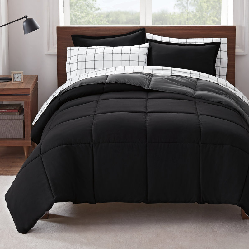 Twin XL Black and Gray Microfiber Reversible Bed in a Bag Set
