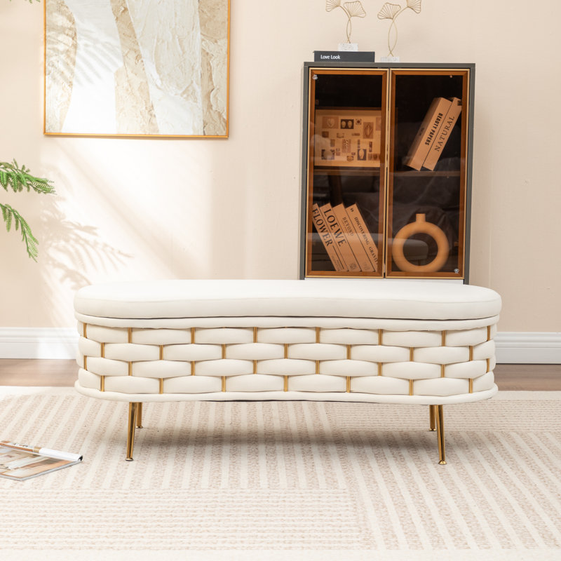 Cristen Upholstered Flip Top Storage Bench, Beige